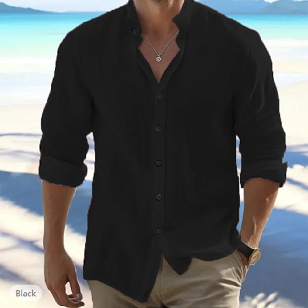 Men's Long-Sleeved Cotton Linen Summer Hot Sale Beach Style Shirts