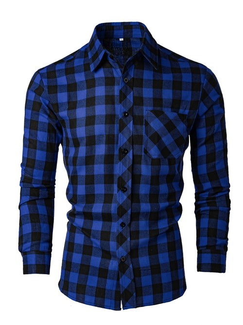Men's Fashionable Casual Long-Sleeved Plaid Shirt, Spring and Autumn