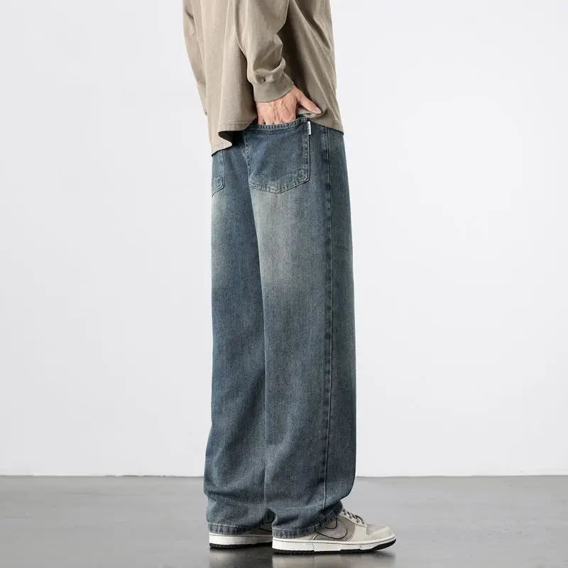 Spring Autumn New Men's Straight Vintage Fit Jeans Casual Trousers