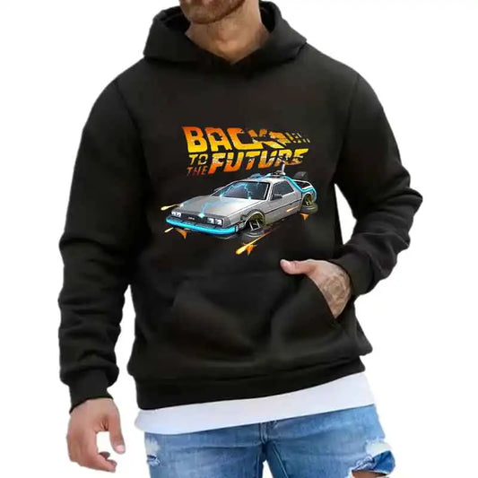 Back To The Future Retro DeLorean Car Print Hoodie Long Sleeve Tops