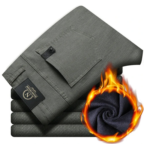 Winter New 2025 Fleece Pants Men's Thick Slim Elastic Business Casual