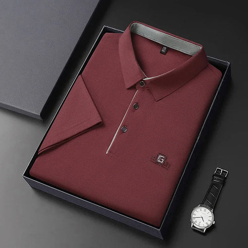 New Men's Business Casual Short Sleeved Shirt with Badge Solid Color