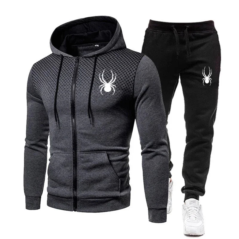 2025 Spring Winter spider print zipper long-sleeved hoodie + stretch