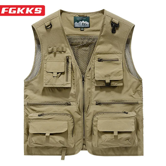 FGKKS 2023 Outdoor Leisure Vest Men's New Multi-Pocket Breathable
