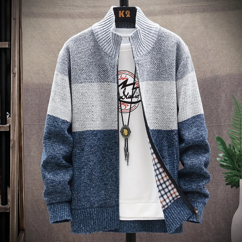 Autumn Winter Cardigan Sweater Men Fleece Zipper Sweaters Velvet