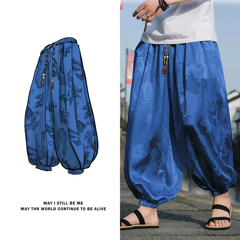 FGKKS 2023 Outdoor Brand Pants For Men Lce Silk Dragon Dark Flower