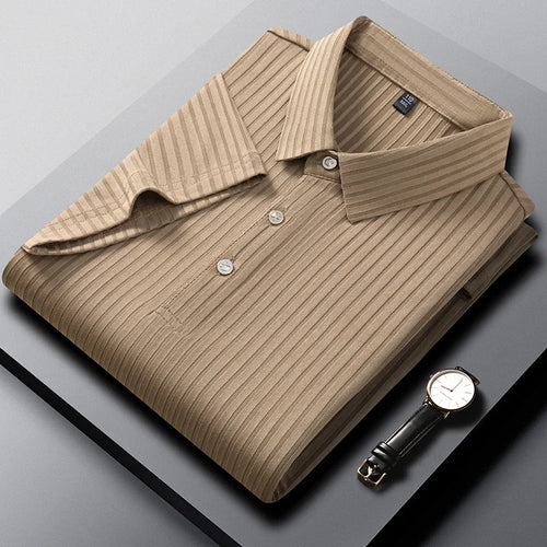 2025 New Men's Casual Fashion Striped Short Sleeved Collar Polo Shirt