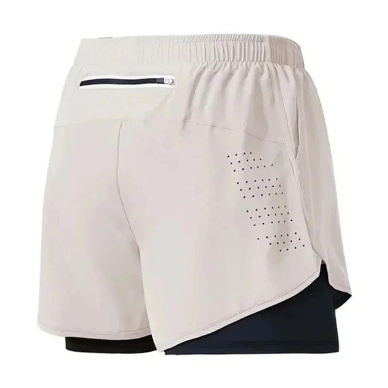 Men Fitness Built-in pocket sports Shorts Summer 2 In 1 Quick Dry Gym