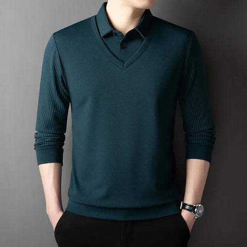 2025 New Men's Casual and Fashionable Long Sleeved Solid Color Fake