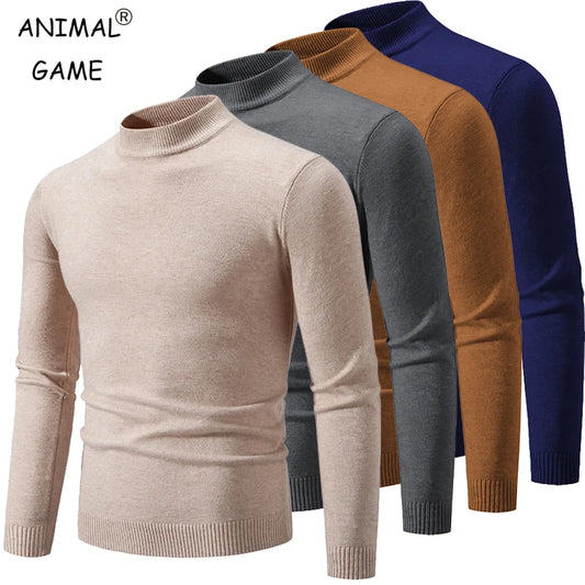 New Sweatwear Men's Half Neck Basic Solid Color Sweaters Round Neck