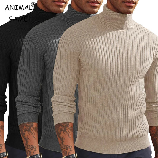 Autumn Men's Slim Fit Long Sleeve Turtleneck Sweater Casual Knitted