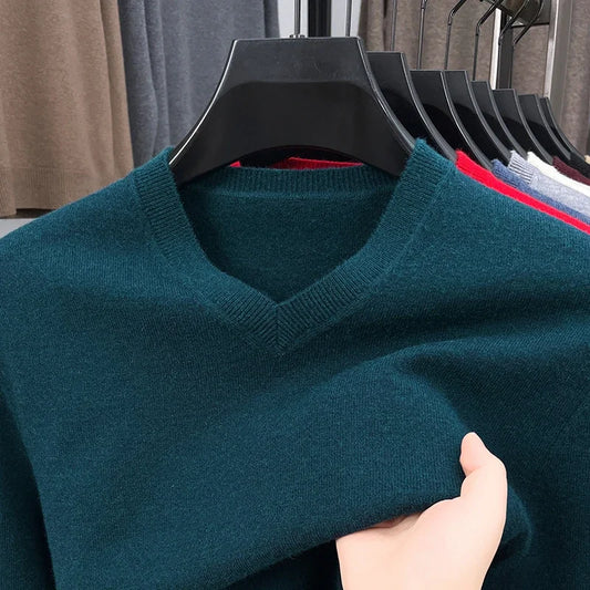 New Sweatwear Men's V Neck Basic Solid Color Sweaters Round Neck