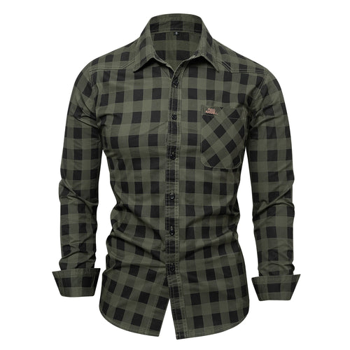 2025 Autumn New Fashion Men's 100% Cotton Plaid Shirt Tops Casual