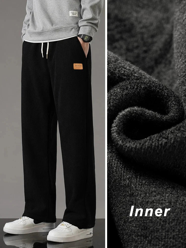 Winter Thick Warm Corduroy Sweatpants Men Fleece Liner Drawstring