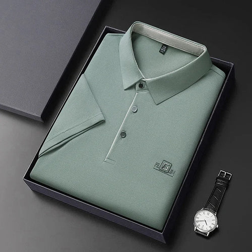 New Men's Business Casual Short Sleeved Shirt with Badge Solid Color