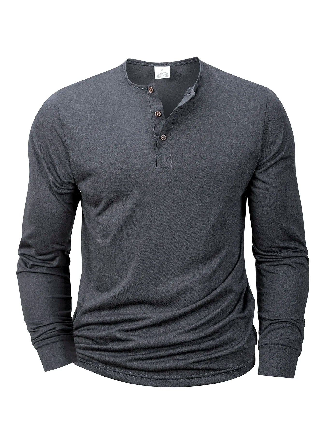 Mens Long Sleeve Henley Neck T-shirt Slim Fit Bottoming Tshirt Casual