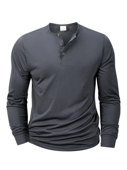 Mens Long Sleeve Henley Neck T-shirt Slim Fit Bottoming Tshirt Casual