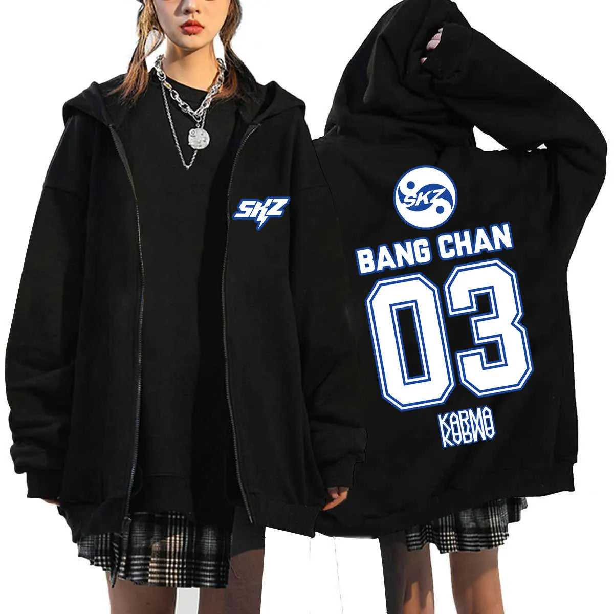 2025 Men's & Women's KPOP KARMA Print Zip-Up Hoodie Fashion Casual