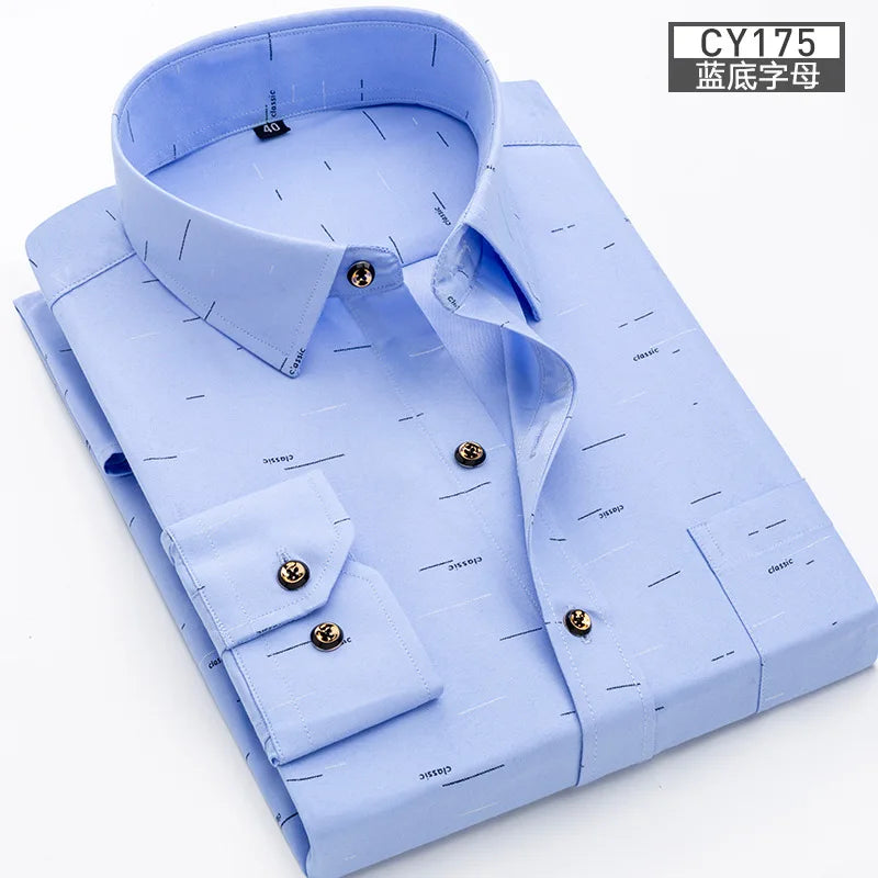 New men's shirt long sleeve thin spring/summer print free ironing