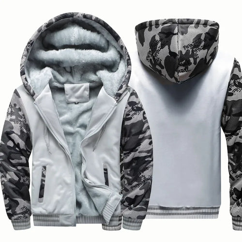 Men's Jacket Winter Camouflage Fleece Thicken Hooded Jackets Male Long