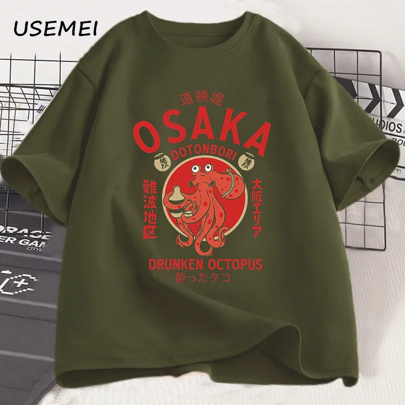 Osaka Dotonbori Drunken Octopus Graphic T Shirts Japanese Style Street