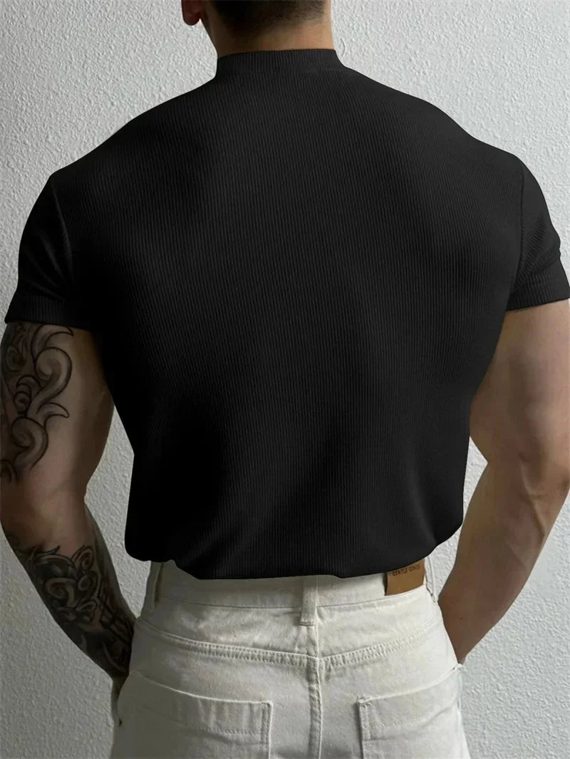 spring summer Elastic Comfortable Men's T-shirt Small high collar