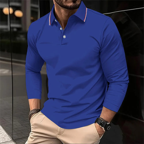 2025 Men's Summer Long Sleeve Lapel Polo Casual Breathable Comfortable
