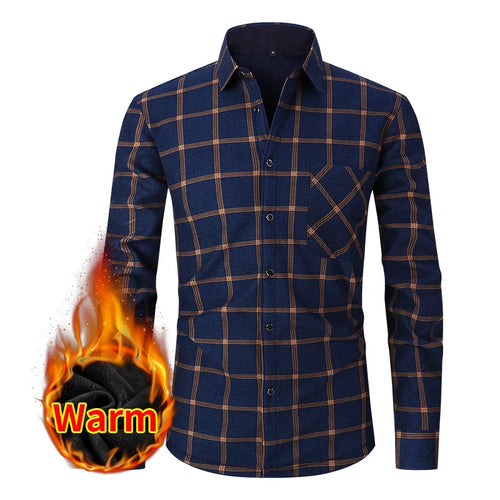 American size men's shirt long sleeve autumn winter warm plus fleece