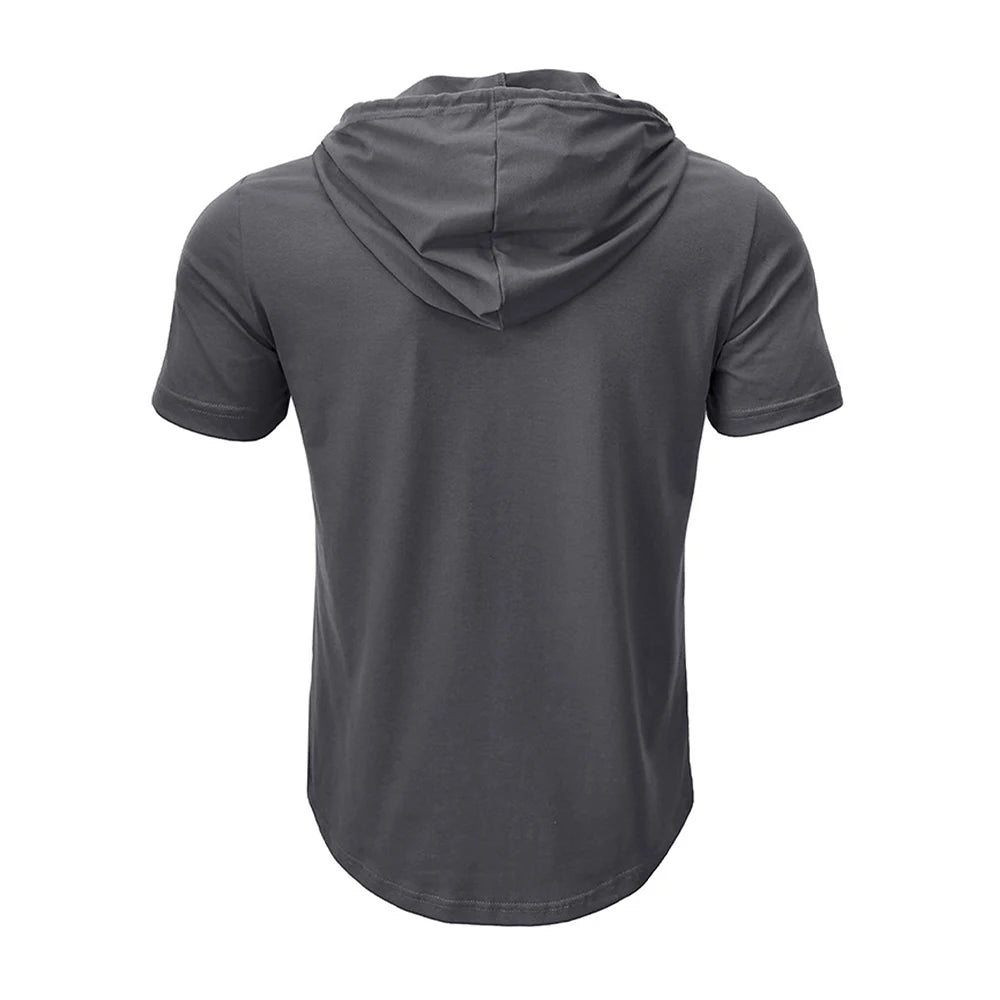 Men T Shirts  Summer Slim Fitness Hooded Short-Sleeved Bodybuilding