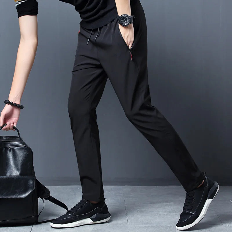 Summer men's ice silk quick drying casual pants slim fit Korean