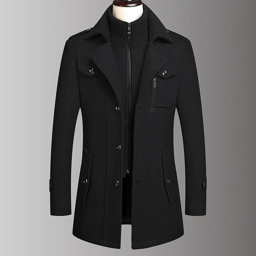 Men's Double Collar Wool Coat  Fashion Handsome Autumn Winter Business