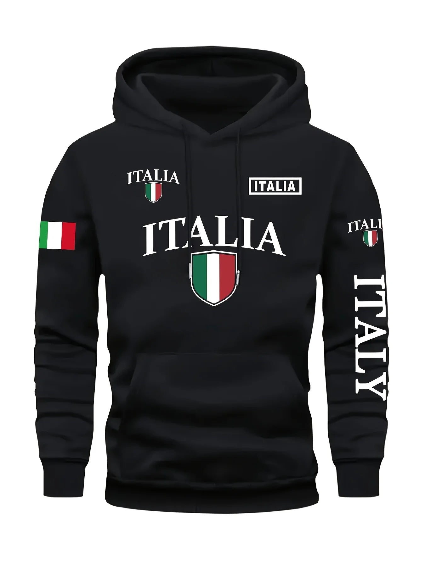 Men's Italy Flag Shield Bold ITALY Letter Print Hoodie Grey Casual