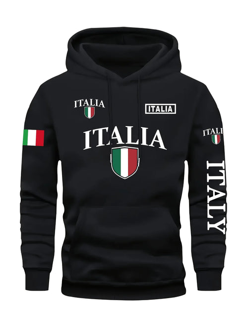 Men's Italy Flag Shield Bold ITALY Letter Print Hoodie Grey Casual
