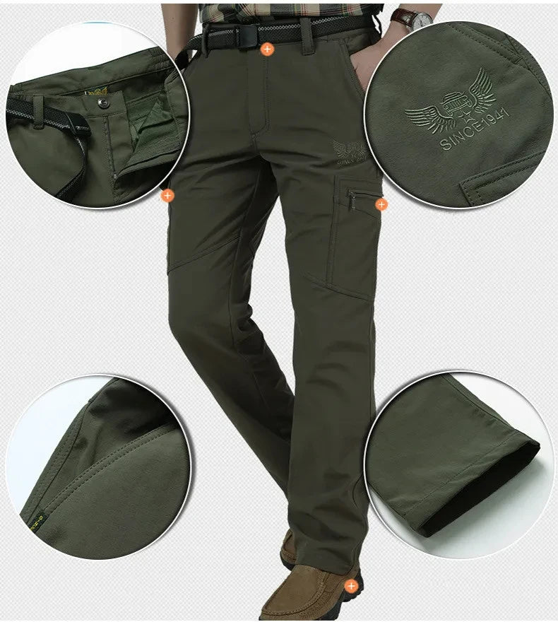 Men's Winter Fleece Tactical Pants Warm Cargo Pant Hunting SoftShell