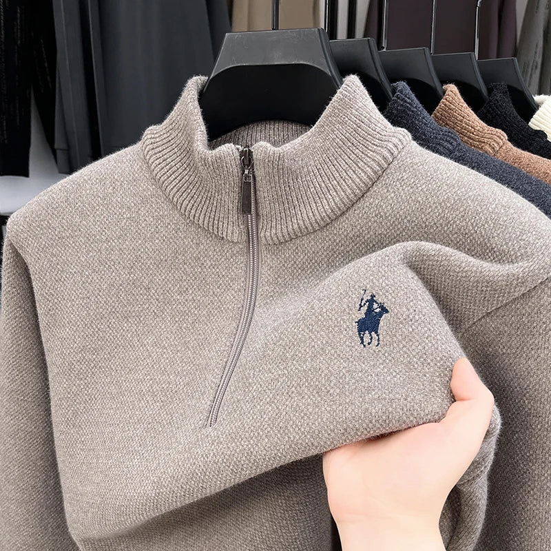 2025 New Mink Fleece Thick Sweater Men's Half Zipper Paul Knitted Base