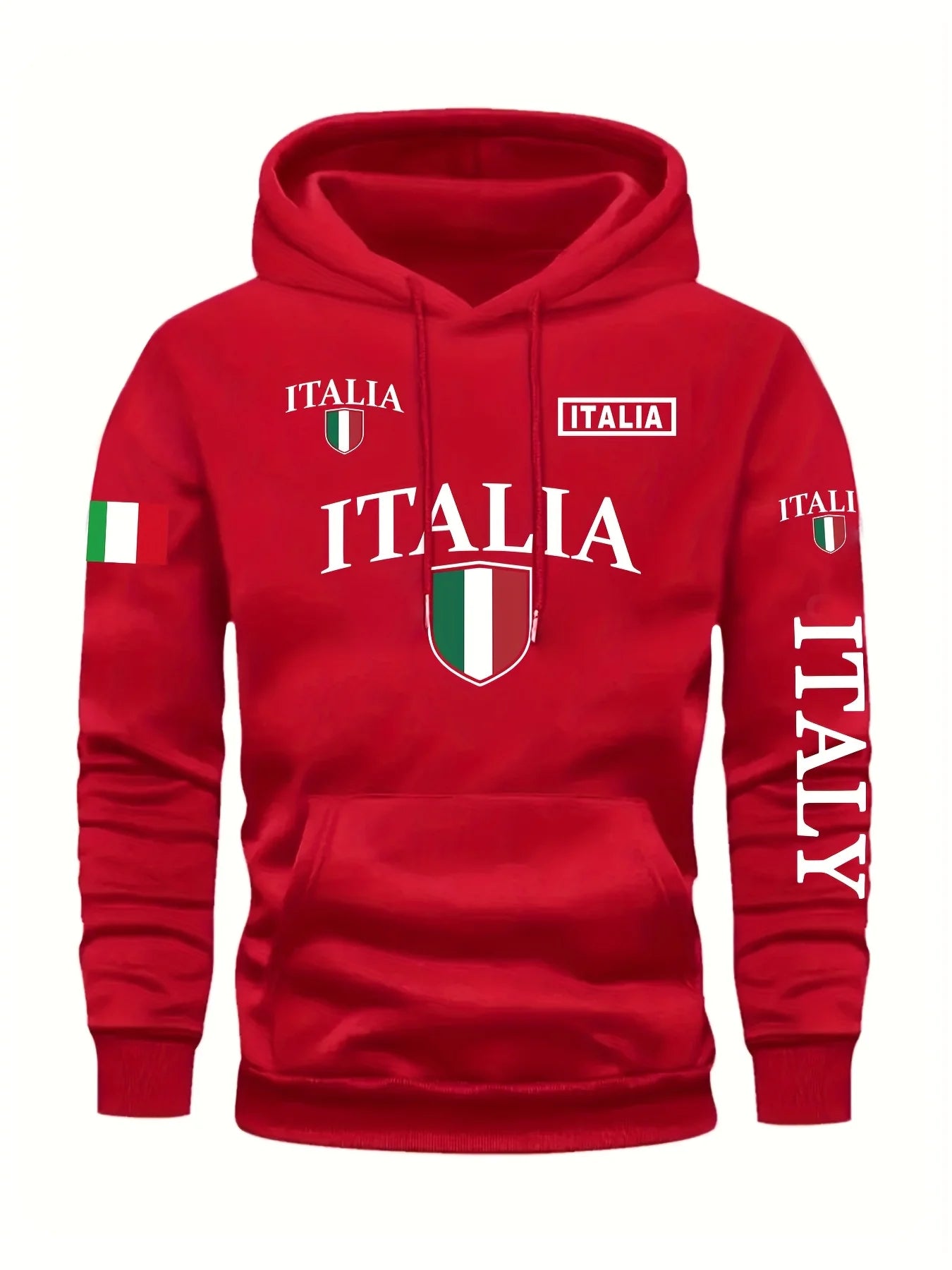Men's Italy Flag Shield Bold ITALY Letter Print Hoodie Grey Casual