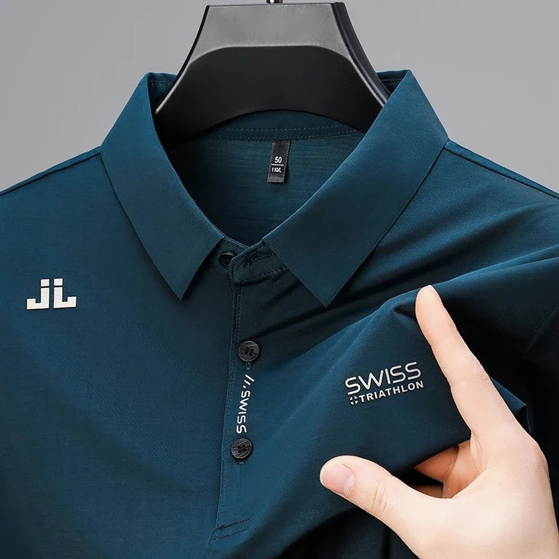 New Men's Business Casual Short Sleeved Shirt with Badge Solid Color