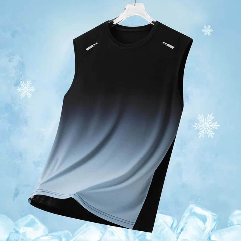 Men's Gradient Sports Vest Lightweight Sleeveless round Neck T-Shirt