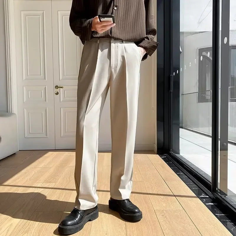 2025 New Men Straight Pants Fashion Korean Loose Suit Trousers Casual