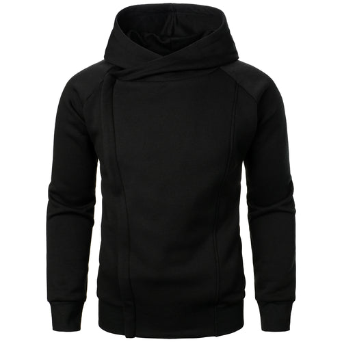 Autumn winter men's solid color hooded top Long sleeve side zipper