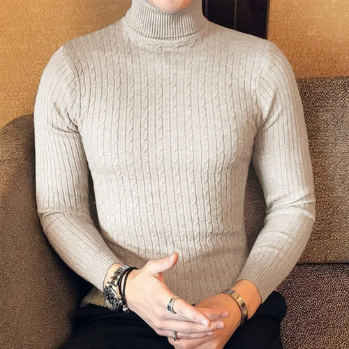 Autumn Winter Turtleneck Pullovers Warm Solid Color Men's Sweater Slim