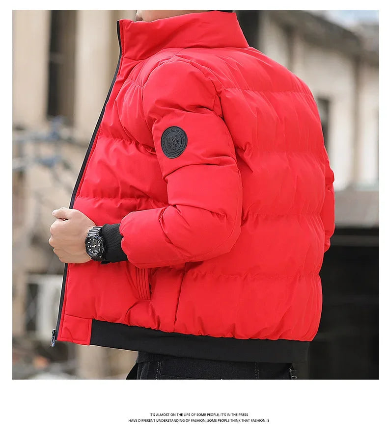 2025 Winter New Solid Color Zipper Down Jacket Thick Cotton Jacket Men