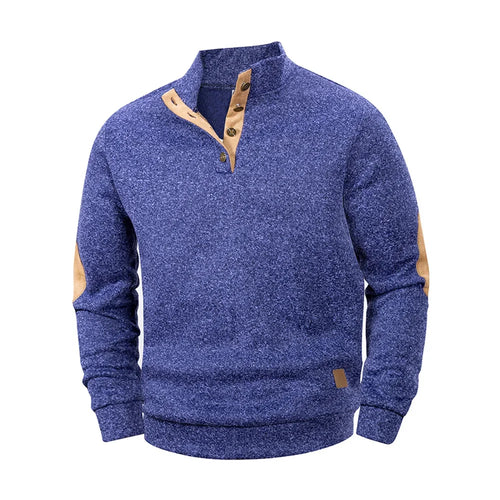 Spring Autumn Men's Casual Pullover Button Down Stand Collar Henley