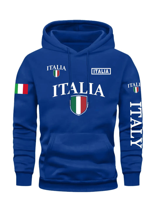 Men's Italy Flag Shield Bold ITALY Letter Print Hoodie Grey Casual