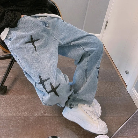 Boyfriend Vintage Fashion Straight Casual Loose Denim Cargo Pants Men