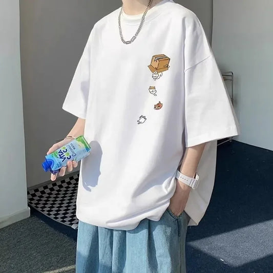 M-8XL Men Oversized Korean Fashion Loose American Vintage Carton