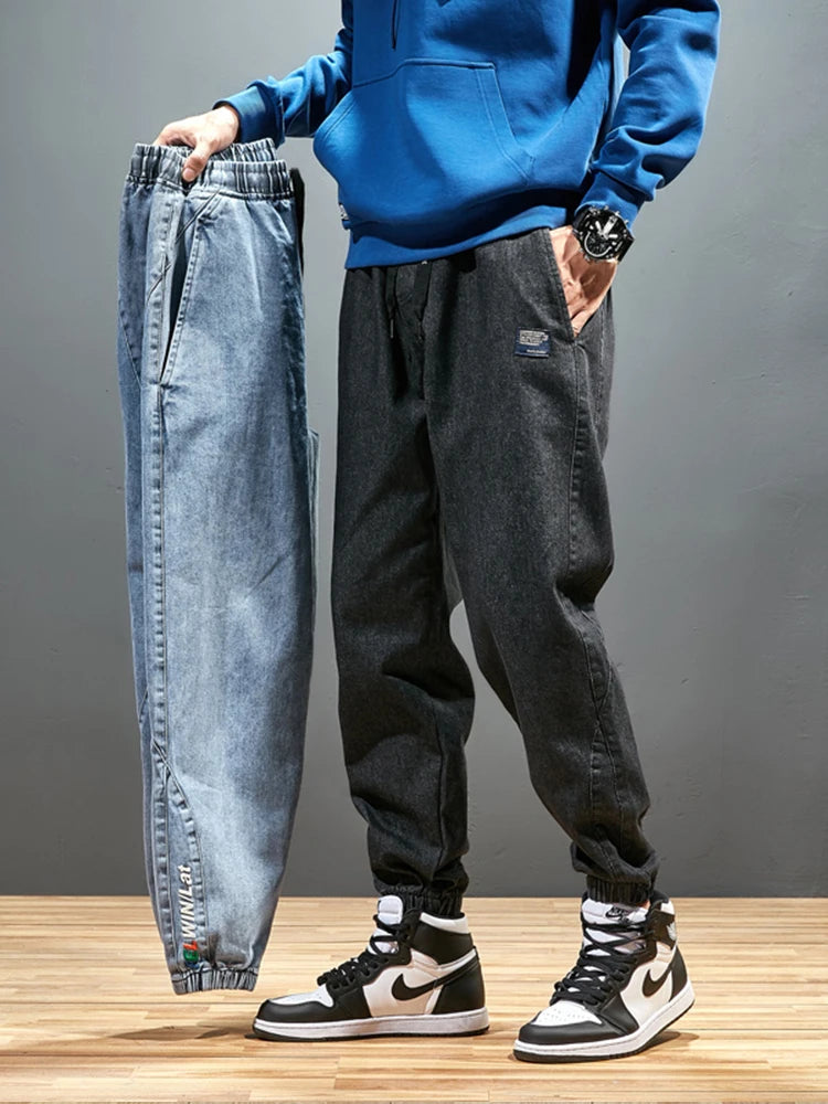 Big Size Men's Jogger Jeans 6XL 7XL 8XL Streetwear Black Blue Casual