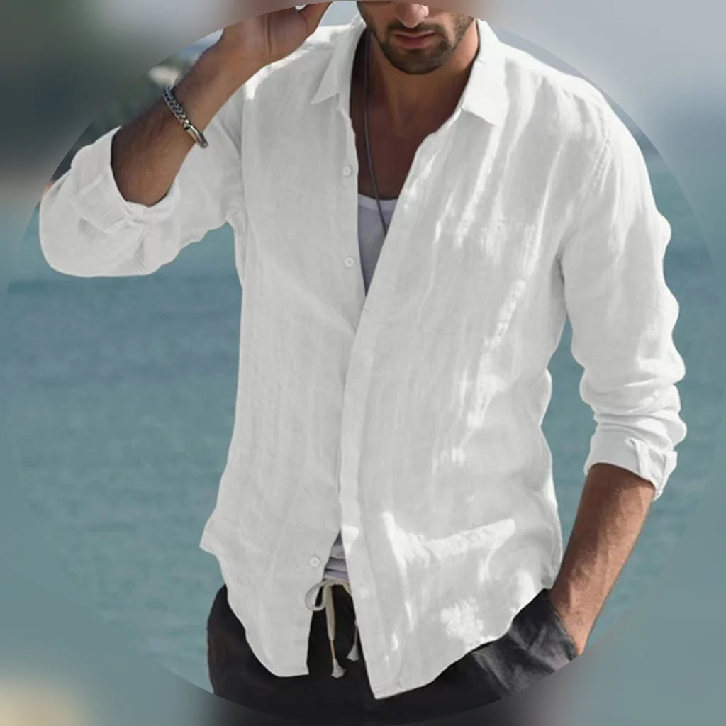 Men's retro casual long-sleeved lapel single-breasted cardigan shirt