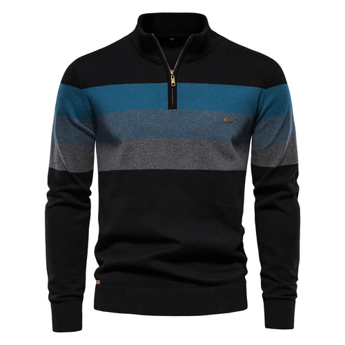 AIOPESON Men's Patchwork Pullover Sweater Cotton Casual Zipper Mock