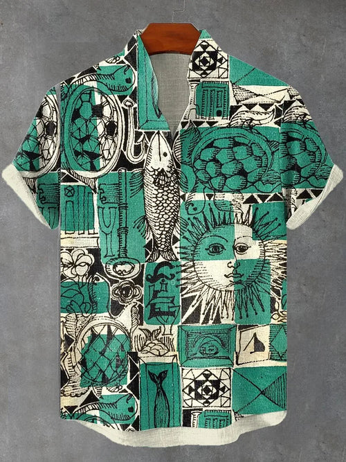 Men's Cat Graphics Shirts Short Sleeved Button Down Lapel Shirt For